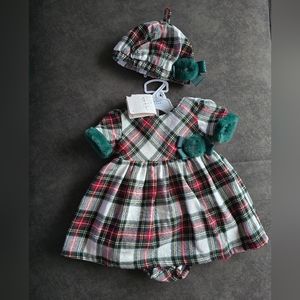 Chic Baby Plaid Green Dress Set with Hat and Diaper cover 💚
